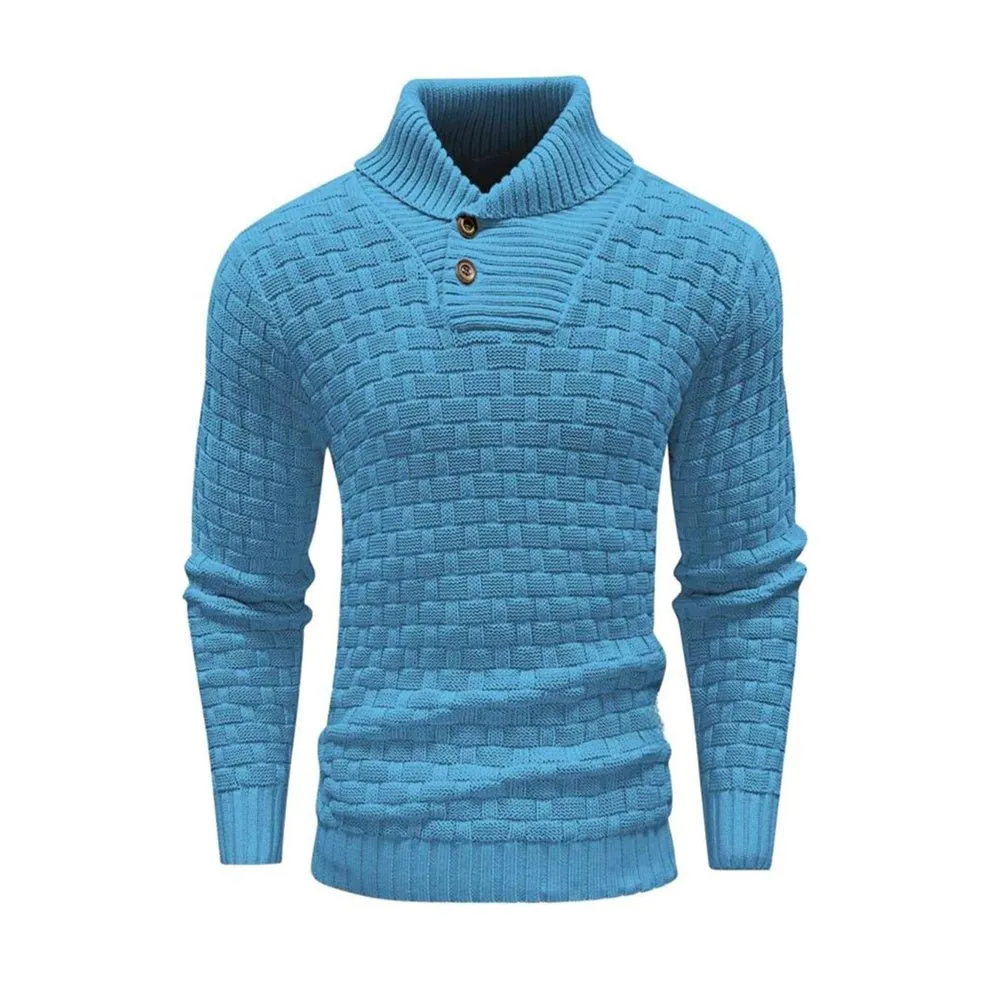 Men's Slim Fit Turtleneck Sweater Designed With Buttons