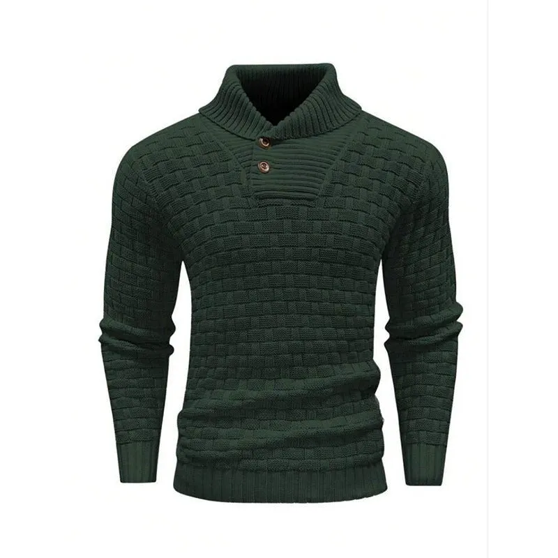 Men's Slim Fit Turtleneck Sweater Designed With Buttons