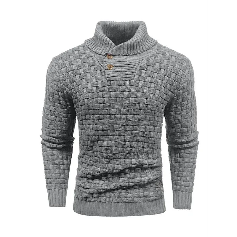 Men's Slim Fit Turtleneck Sweater Designed With Buttons