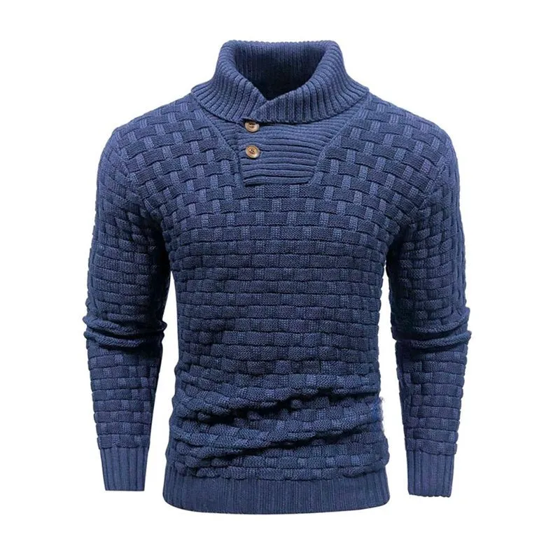 Men's Slim Fit Turtleneck Sweater Designed With Buttons