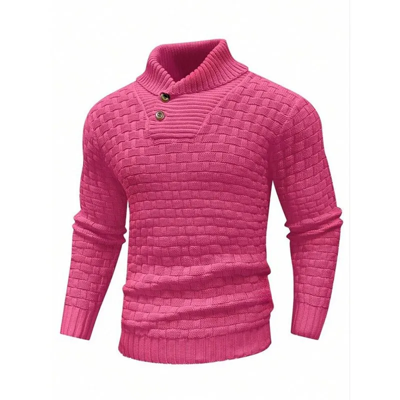 Men's Slim Fit Turtleneck Sweater Designed With Buttons