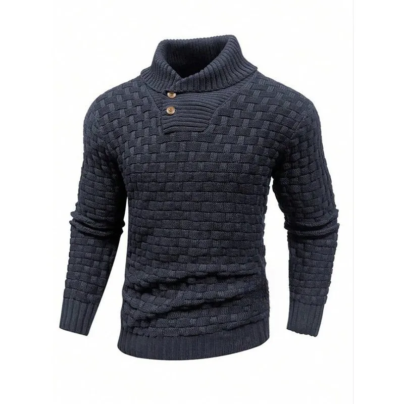 Men's Slim Fit Turtleneck Sweater Designed With Buttons