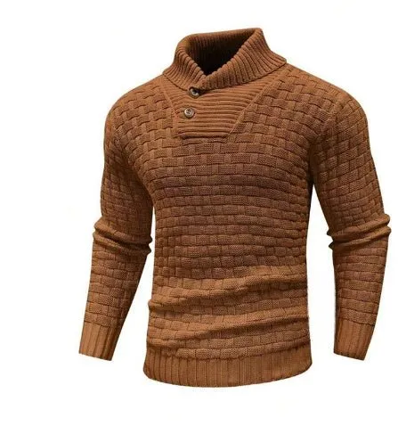 Men's Slim Fit Turtleneck Sweater Designed With Buttons