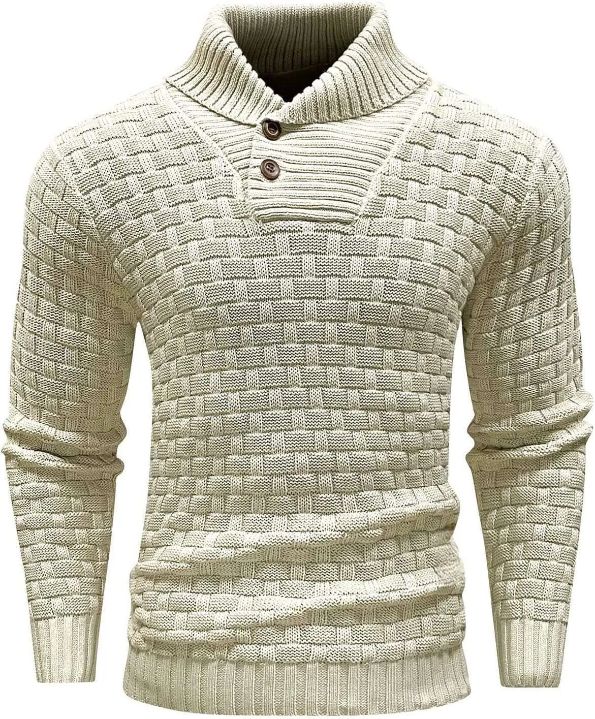 Men's Slim Fit Turtleneck Sweater Designed With Buttons