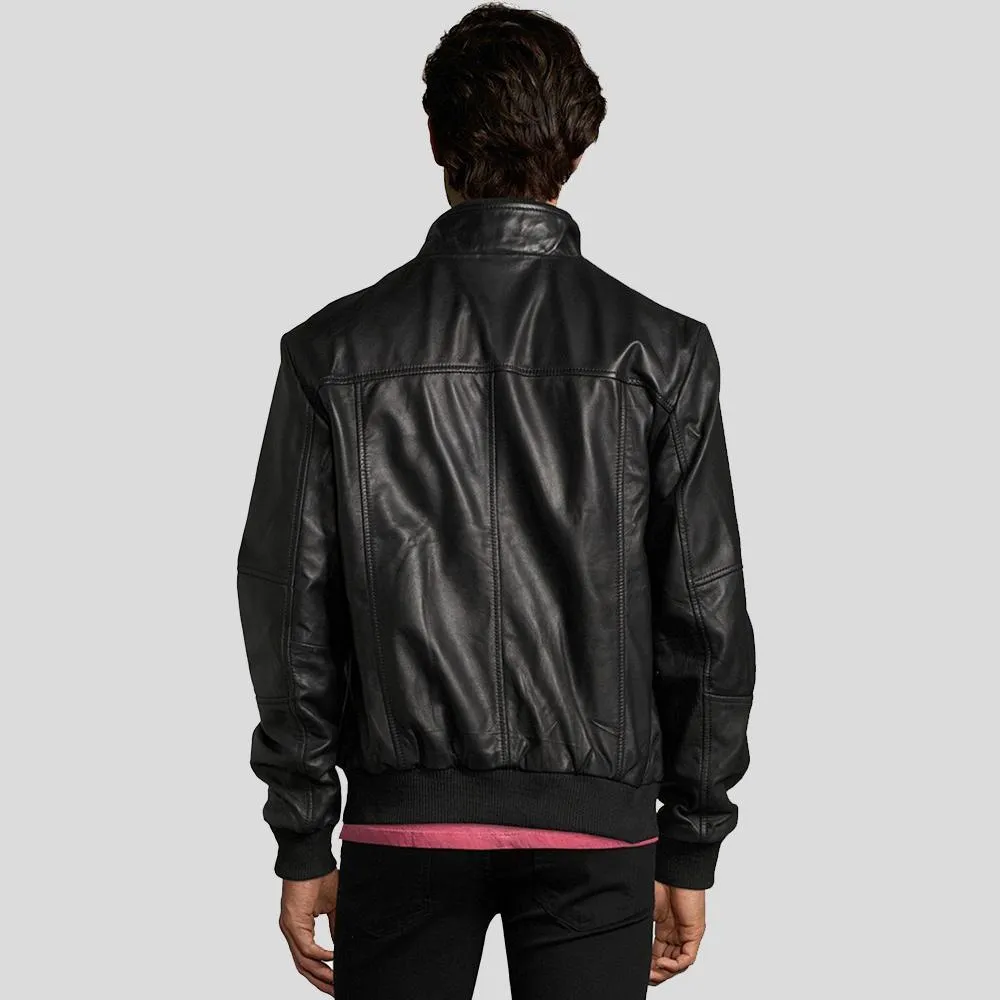 Mike Black Bomber Leather Jacket for Men