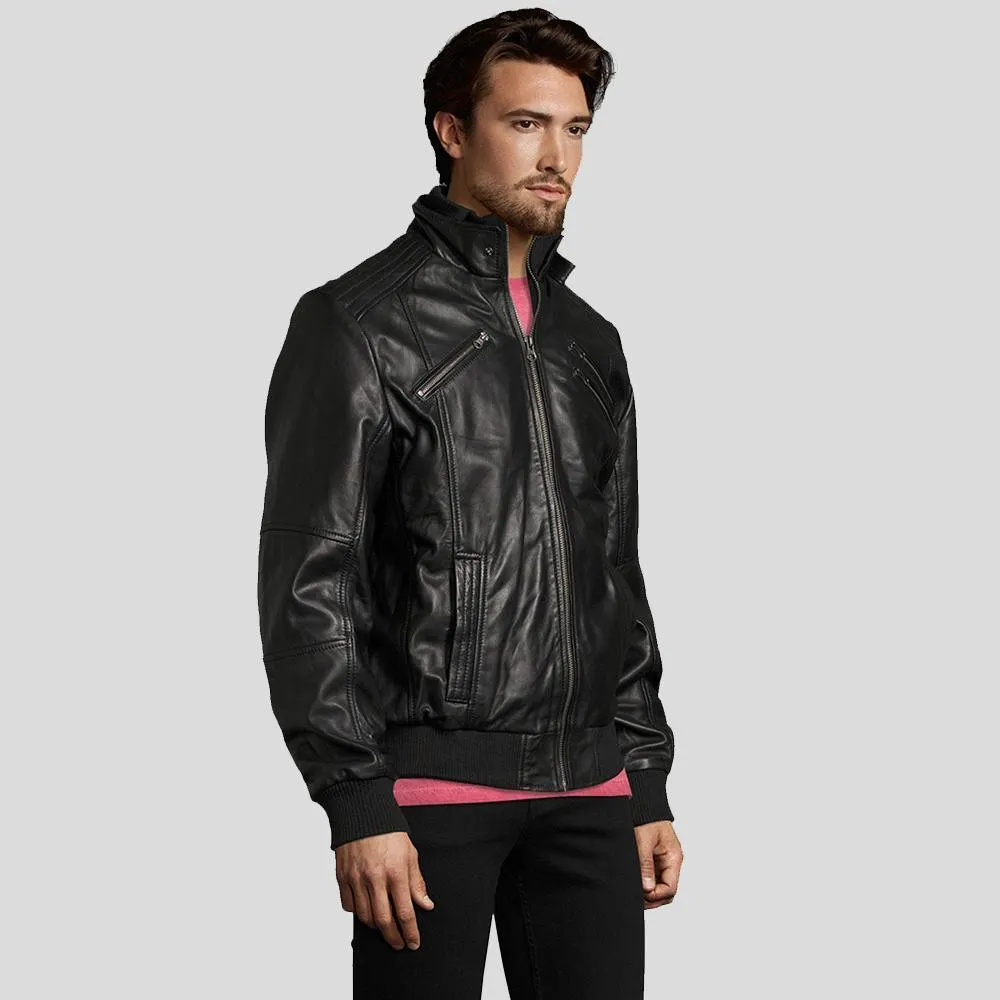 Mike Black Bomber Leather Jacket for Men