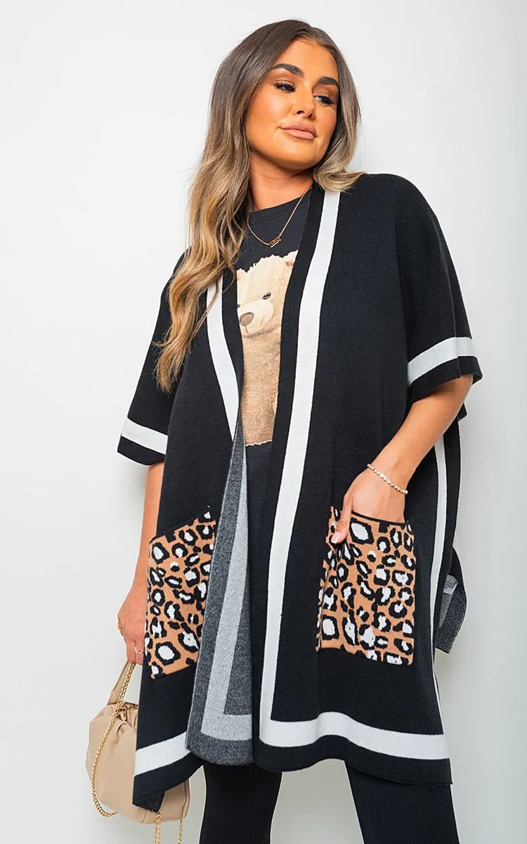 Nadia Leopard Pocket Wrap Knitted Cardigan