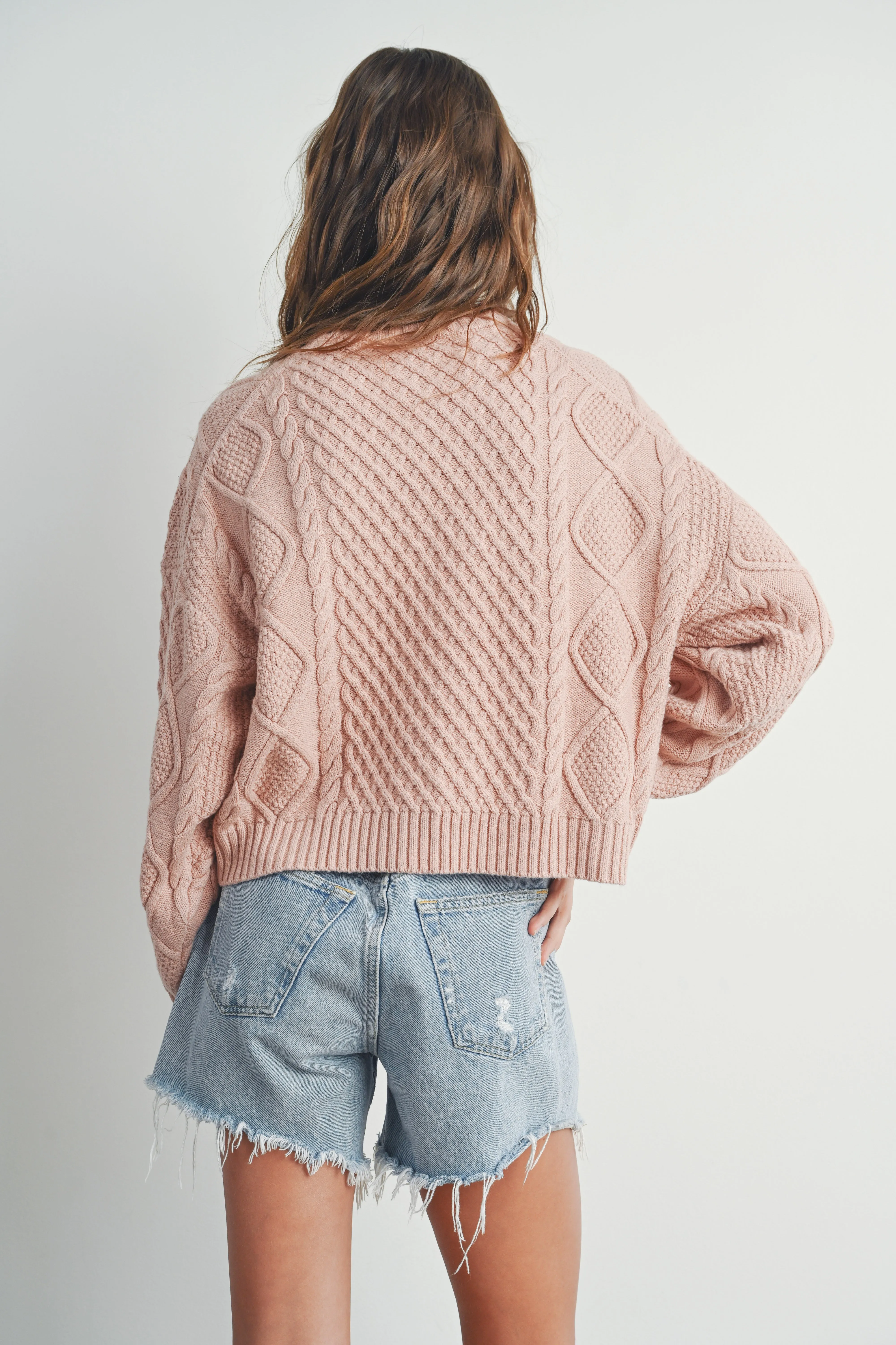 Nalani Casual Solid Cable Knit Sweater in Blush, Preorder 12/31