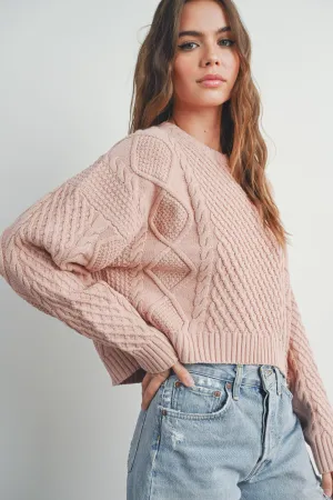 Nalani Casual Solid Cable Knit Sweater in Blush, Preorder 12/31