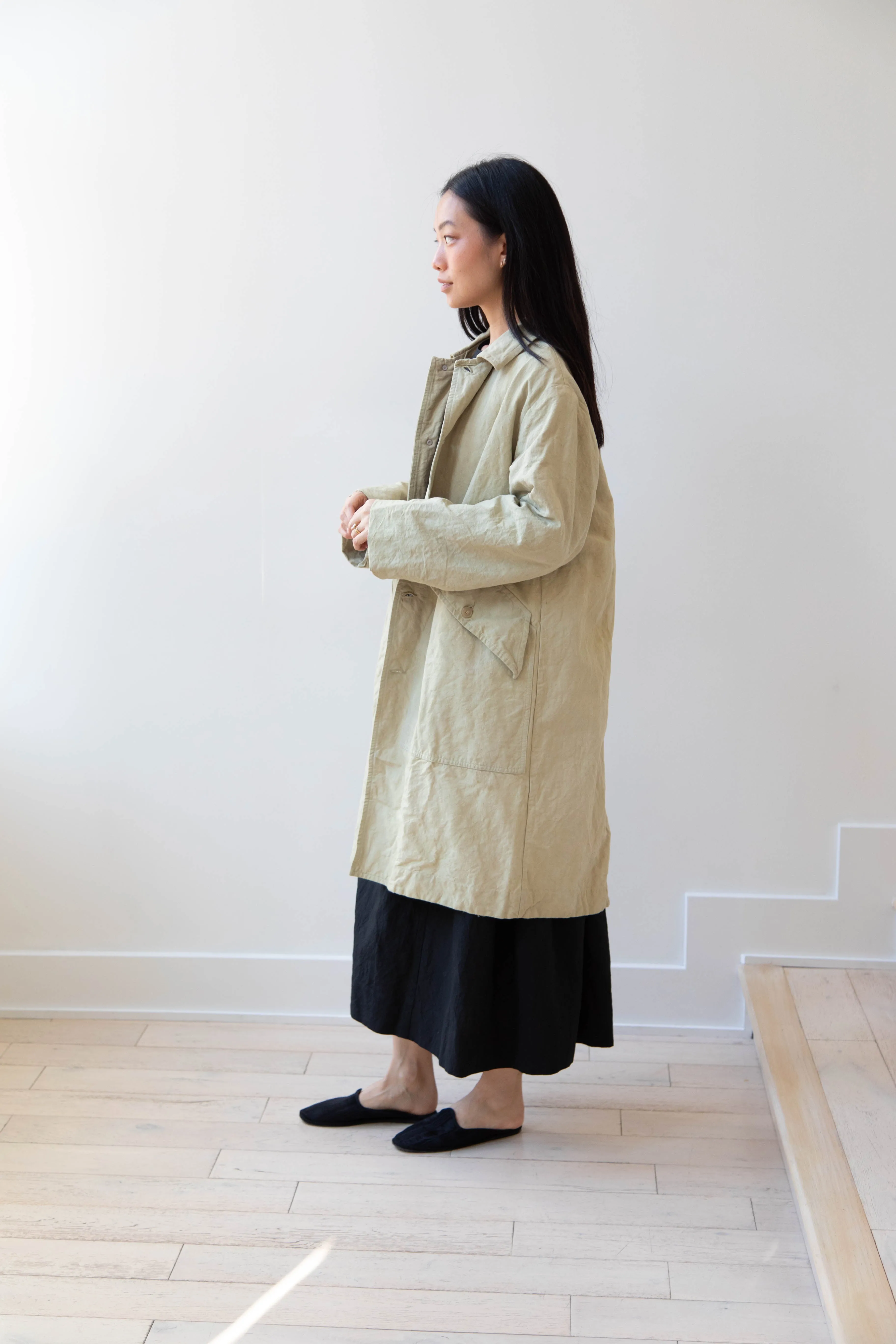 Oliver Church | Big Coat in Olive Antique French Linen Cotton