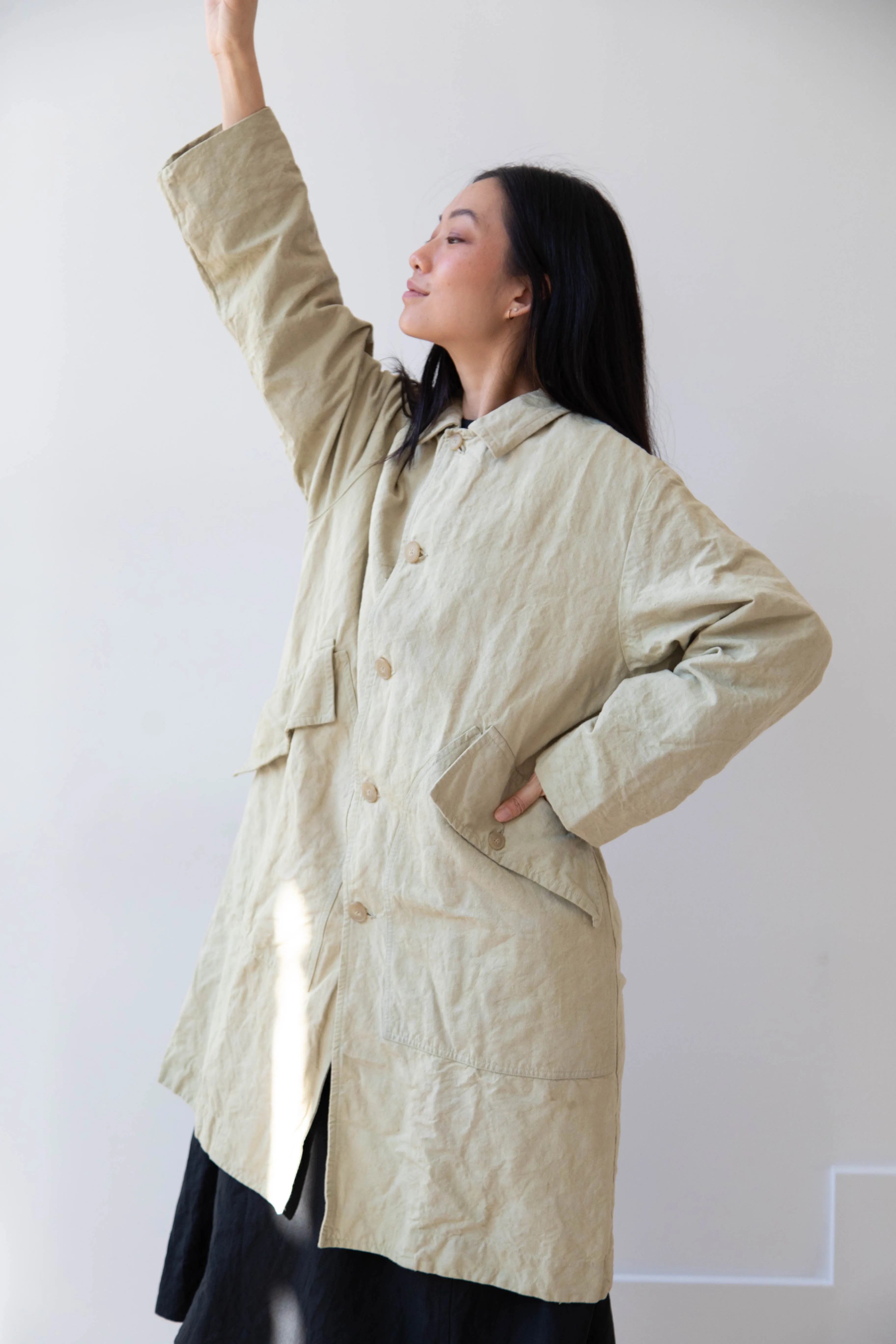 Oliver Church | Big Coat in Olive Antique French Linen Cotton