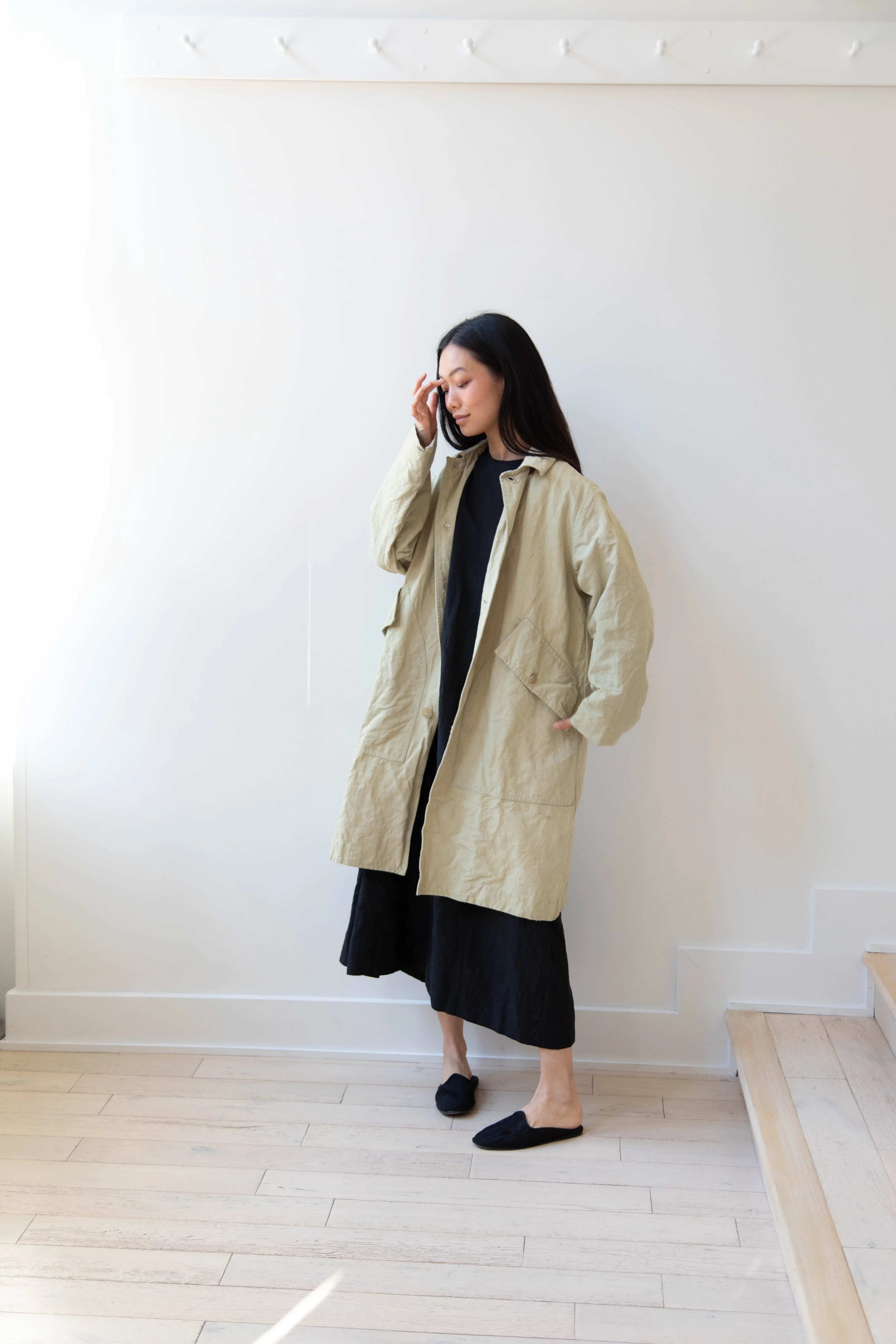 Oliver Church | Big Coat in Olive Antique French Linen Cotton