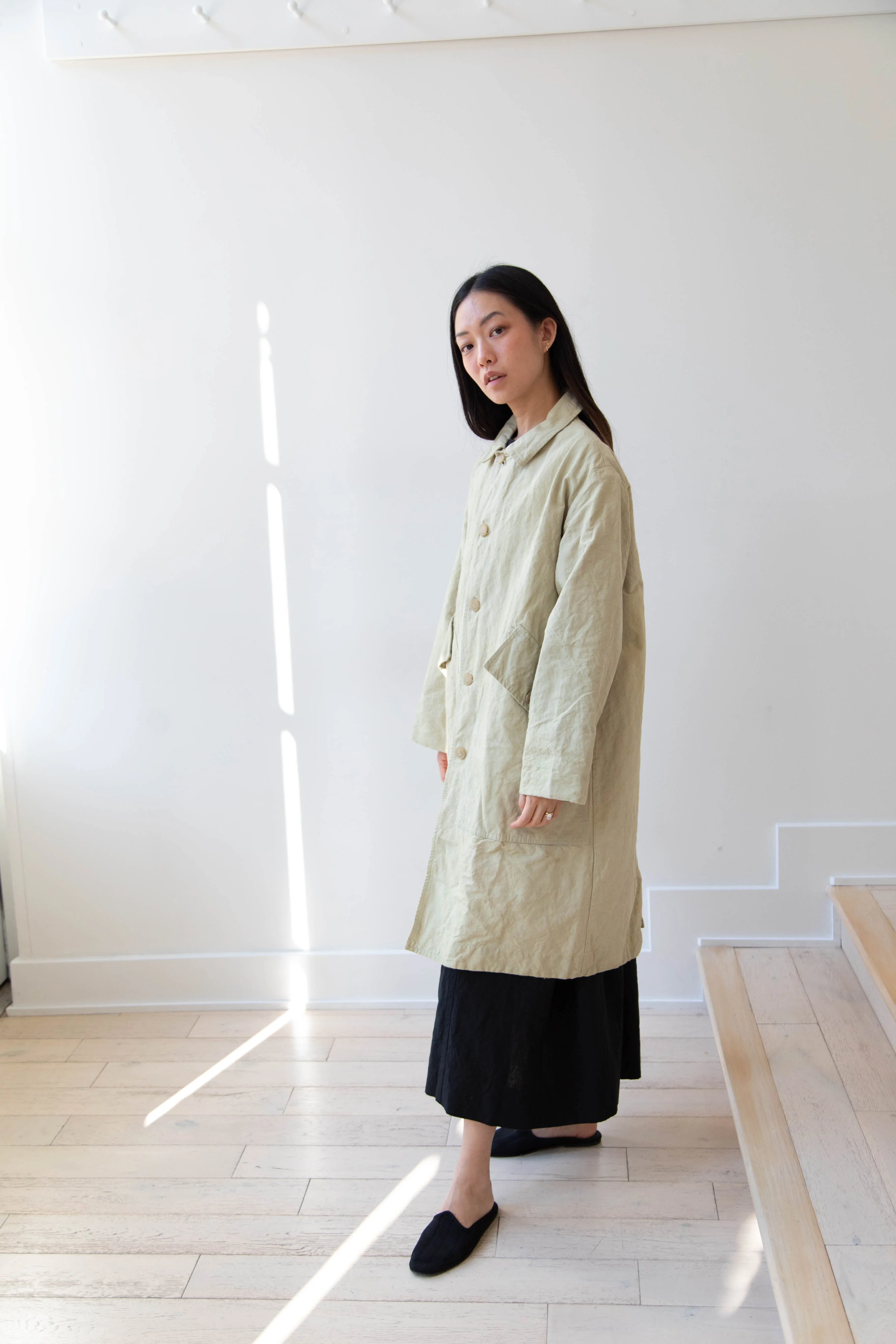 Oliver Church | Big Coat in Olive Antique French Linen Cotton