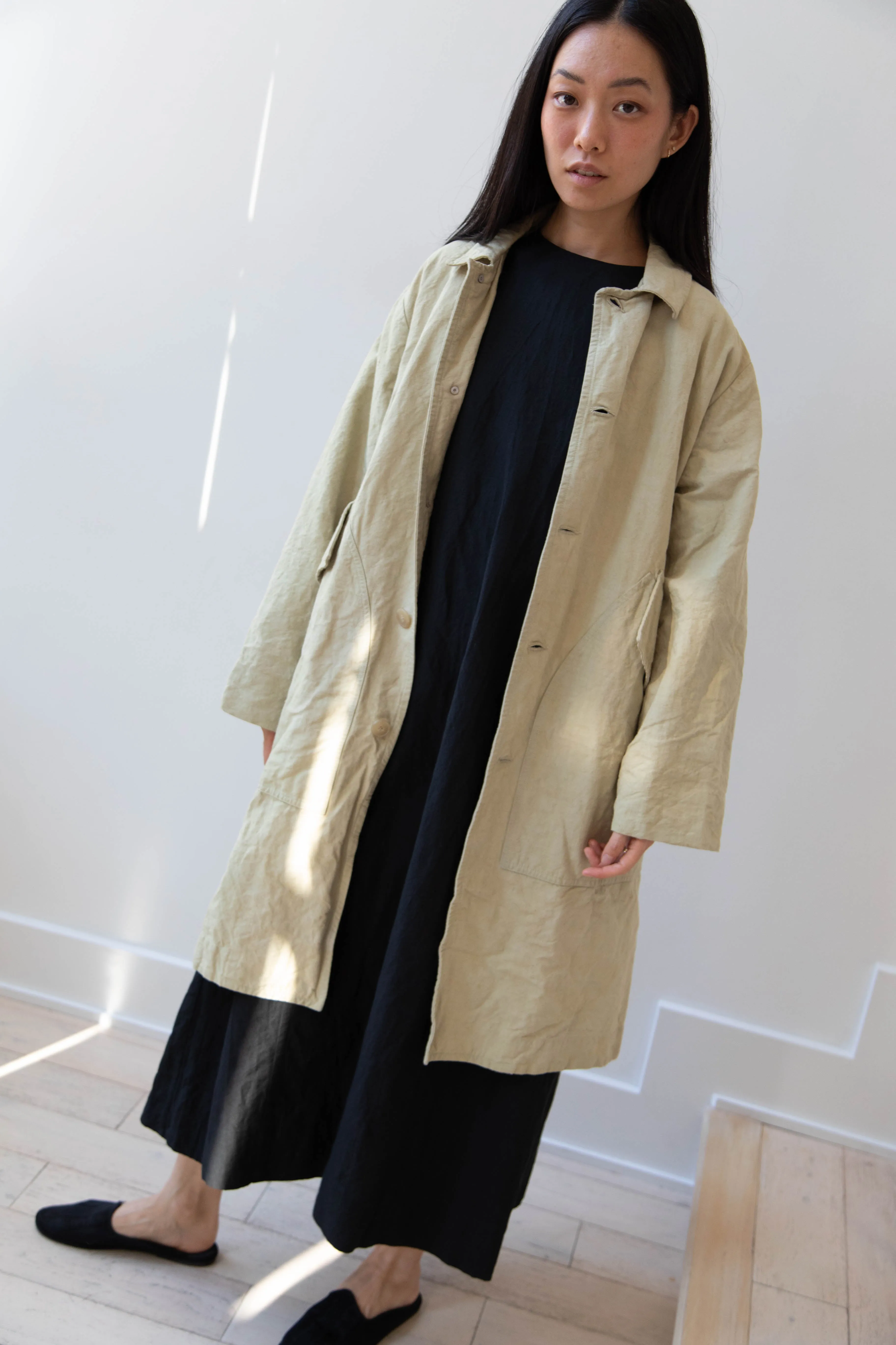 Oliver Church | Big Coat in Olive Antique French Linen Cotton