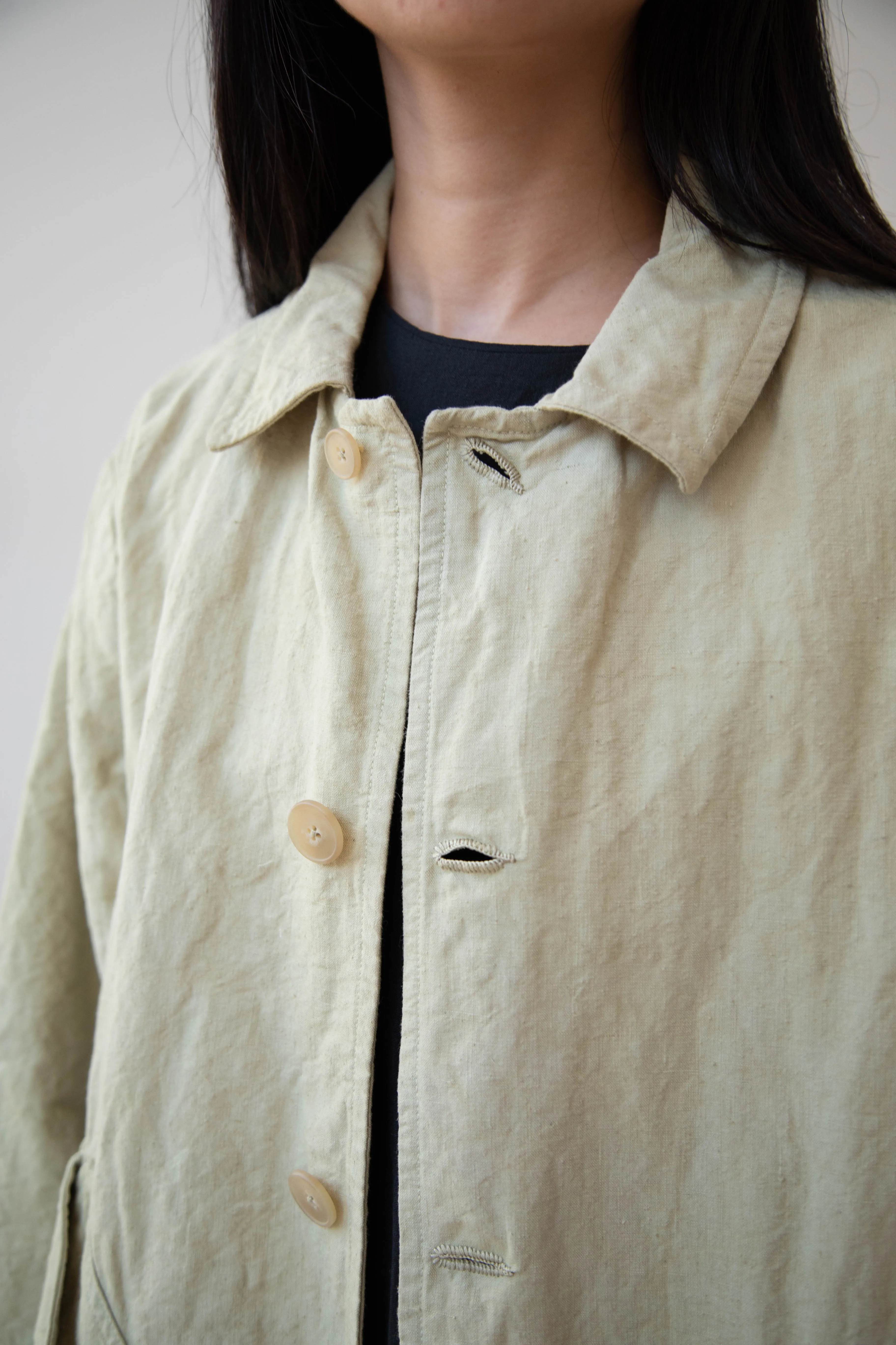 Oliver Church | Big Coat in Olive Antique French Linen Cotton