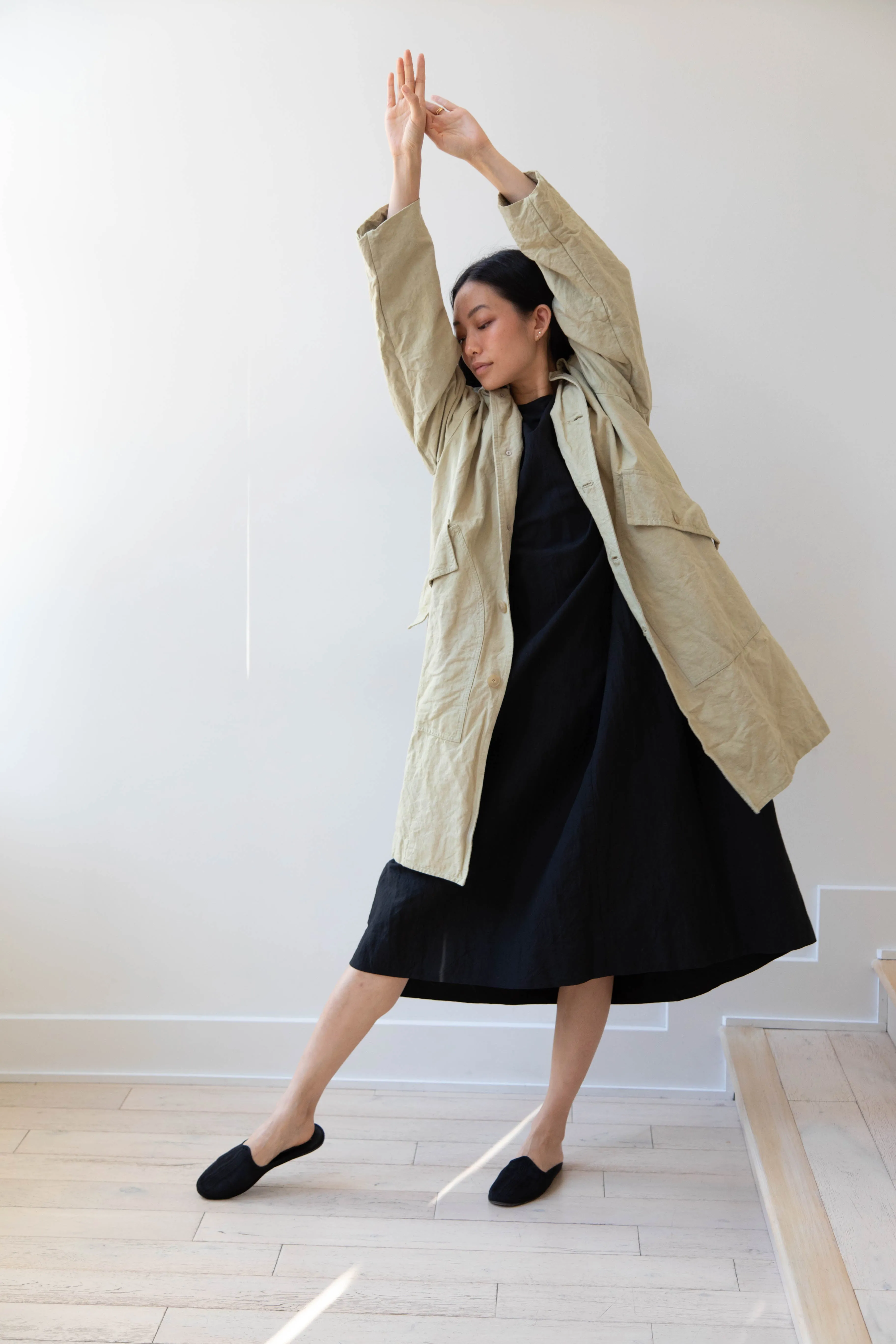 Oliver Church | Big Coat in Olive Antique French Linen Cotton