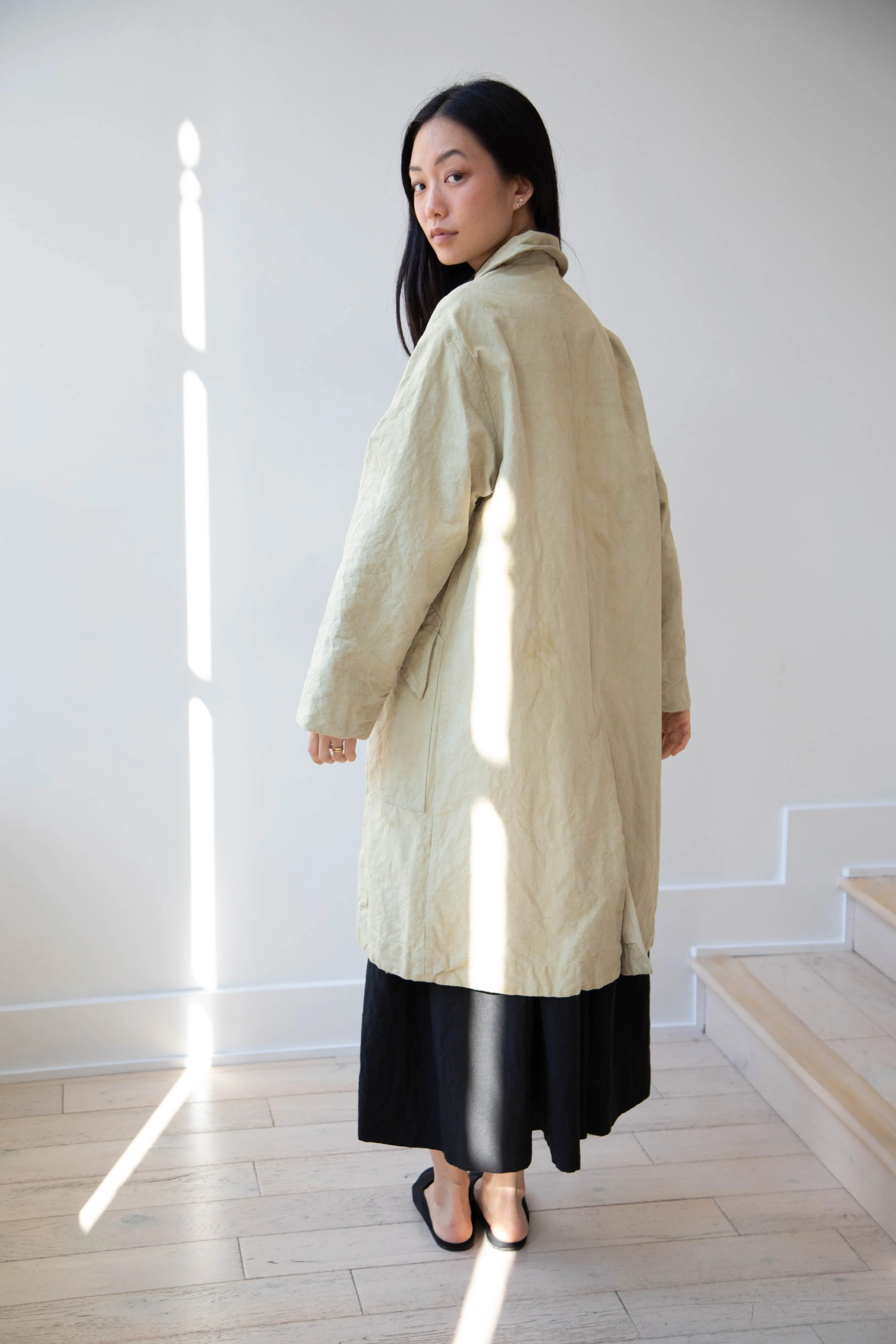 Oliver Church | Big Coat in Olive Antique French Linen Cotton