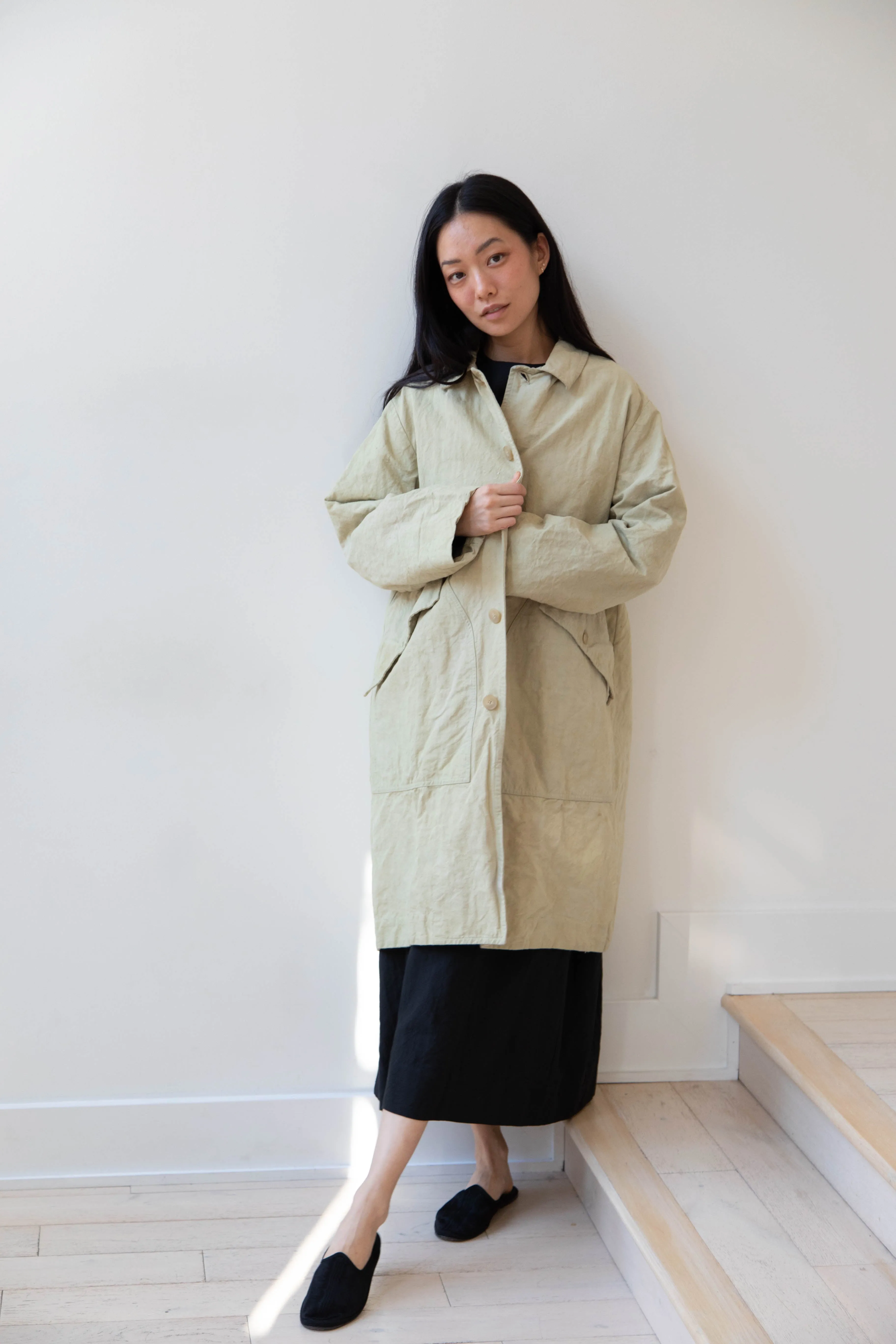 Oliver Church | Big Coat in Olive Antique French Linen Cotton