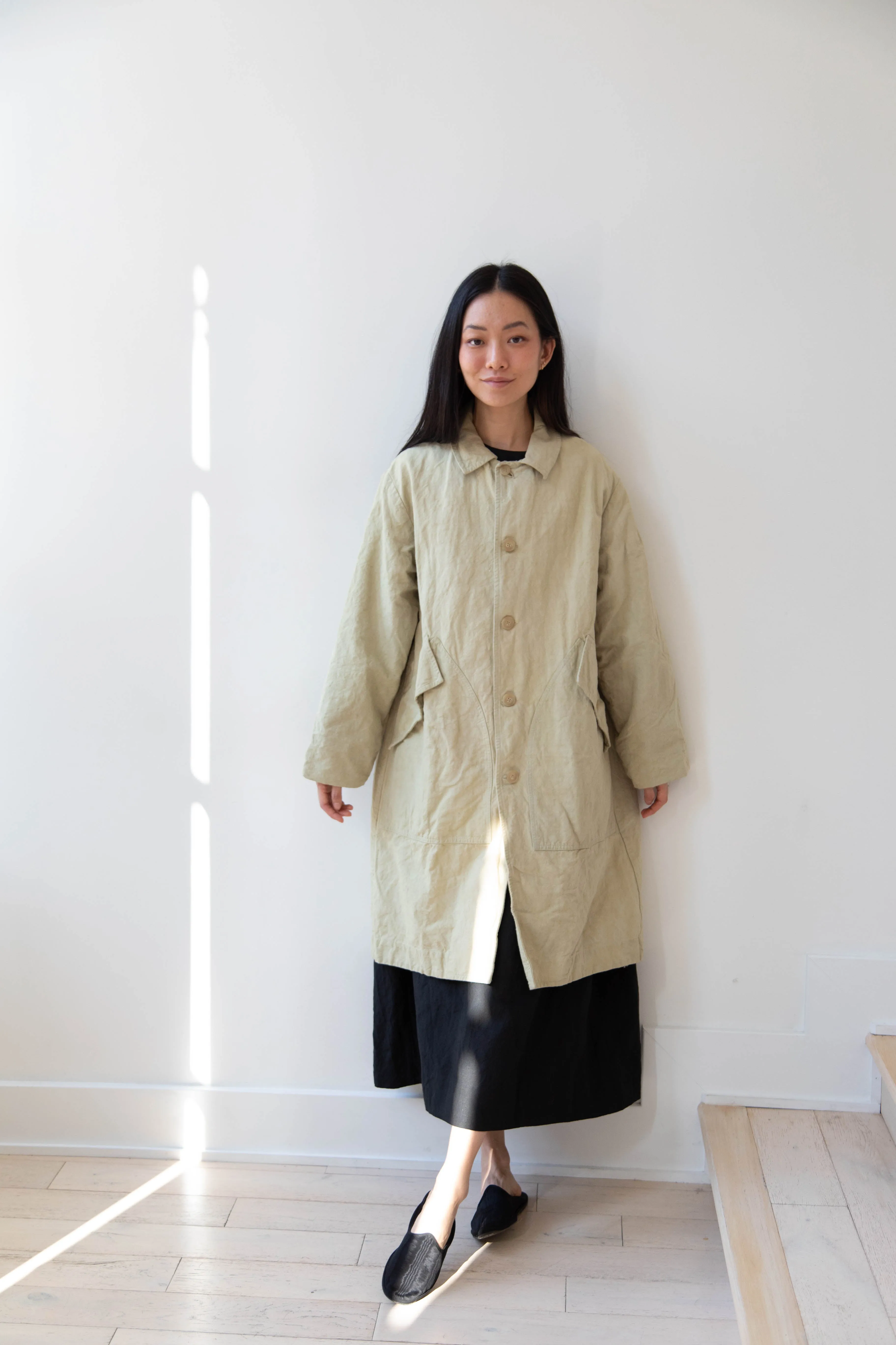 Oliver Church | Big Coat in Olive Antique French Linen Cotton