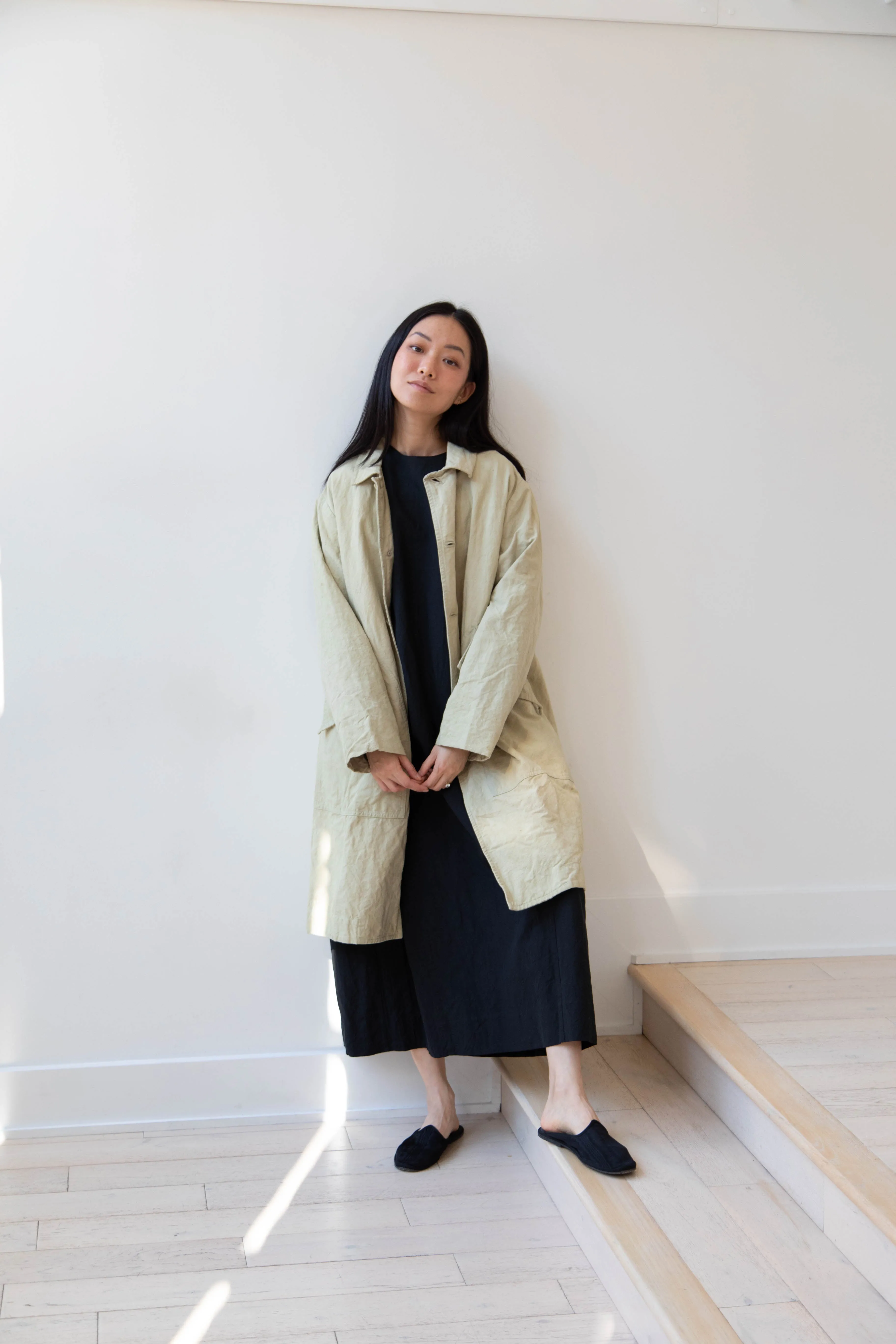 Oliver Church | Big Coat in Olive Antique French Linen Cotton