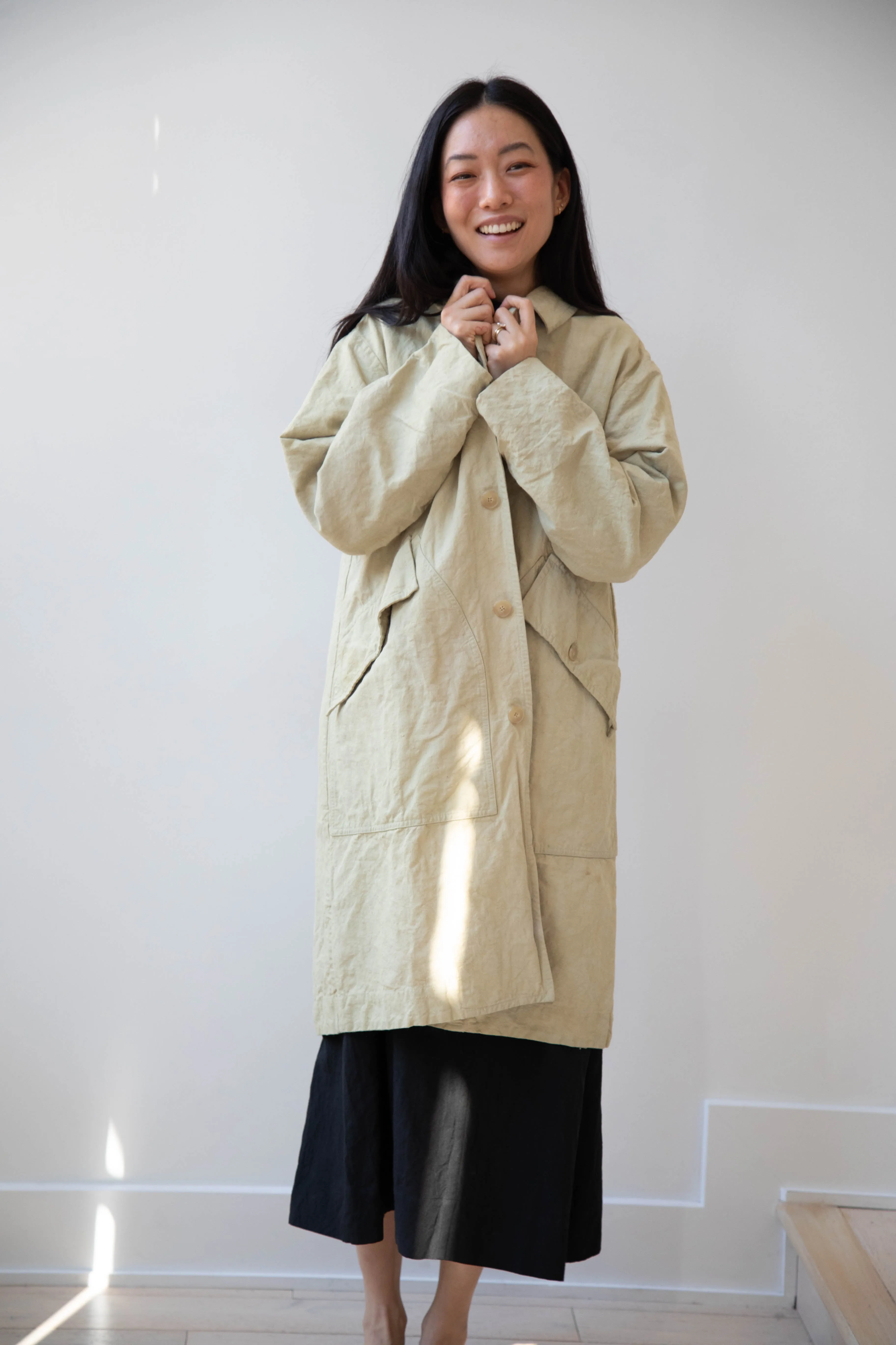 Oliver Church | Big Coat in Olive Antique French Linen Cotton