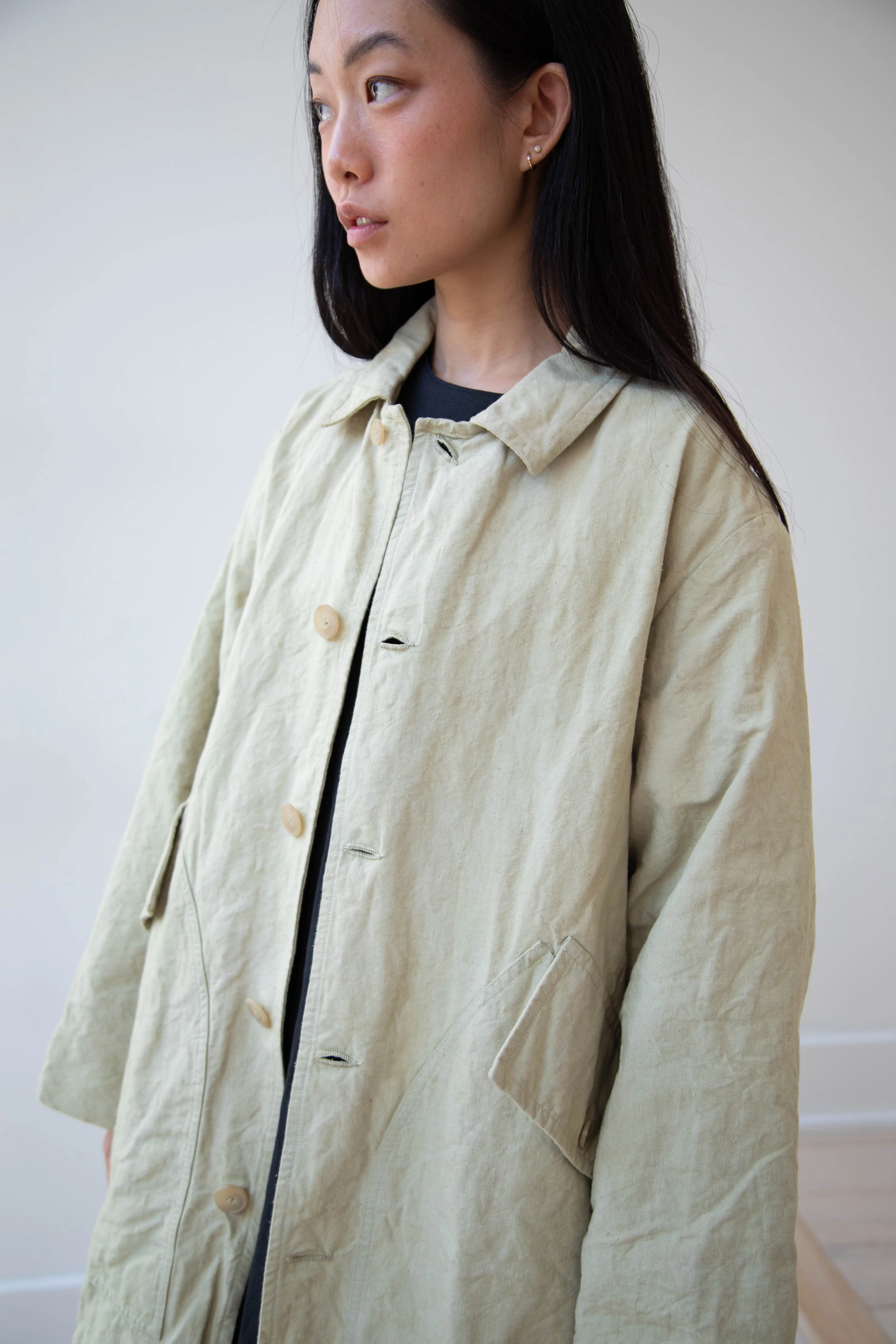 Oliver Church | Big Coat in Olive Antique French Linen Cotton