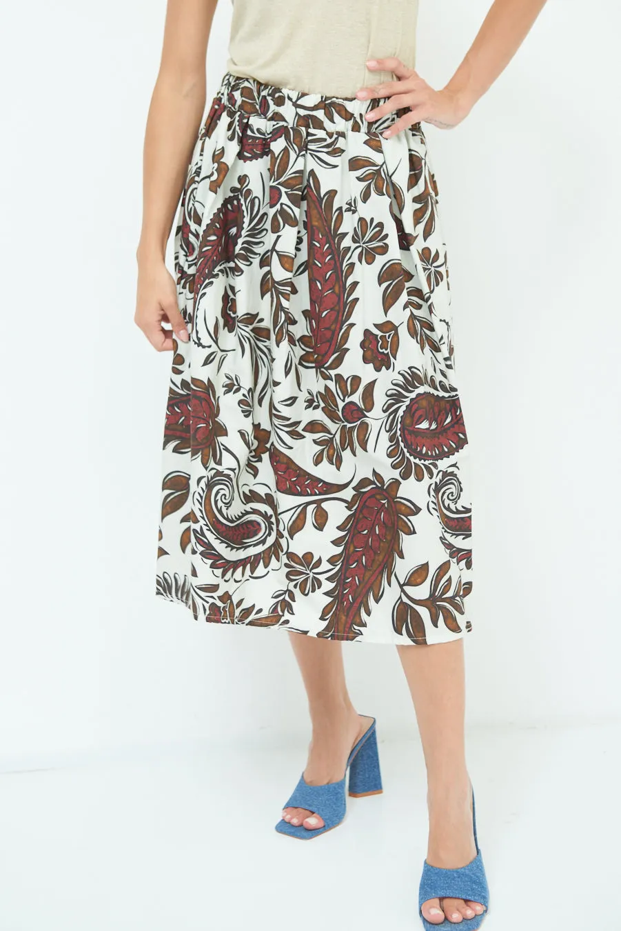 Paisley print pleated midi skirt wholesale