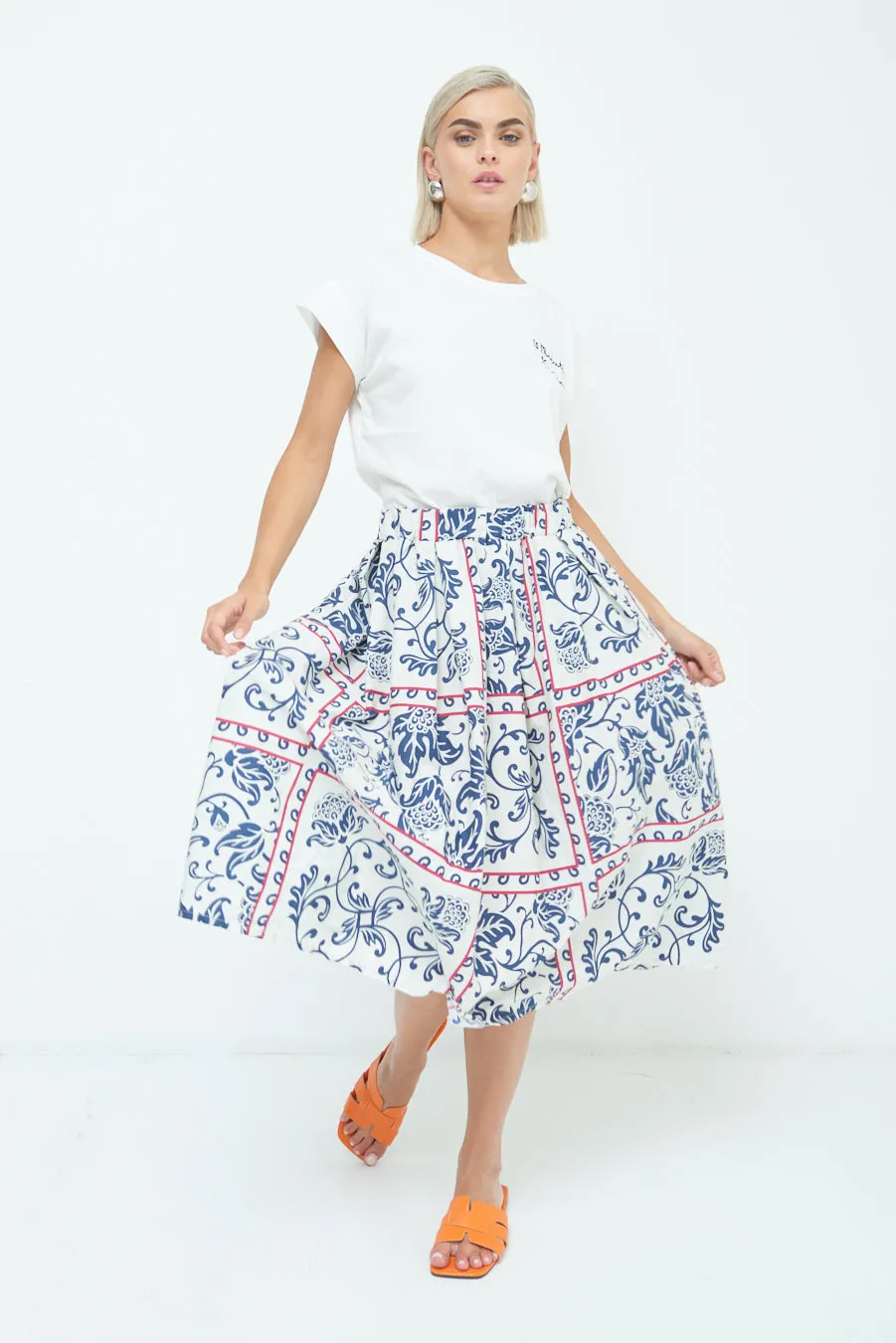 Paisley print pleated midi skirt wholesale