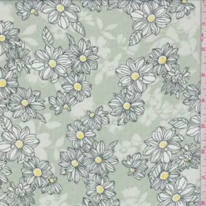 Pale Green Daisy Chiffon Fabric