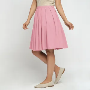 Pink Cotton Flax Knee Length Pleated Skirt