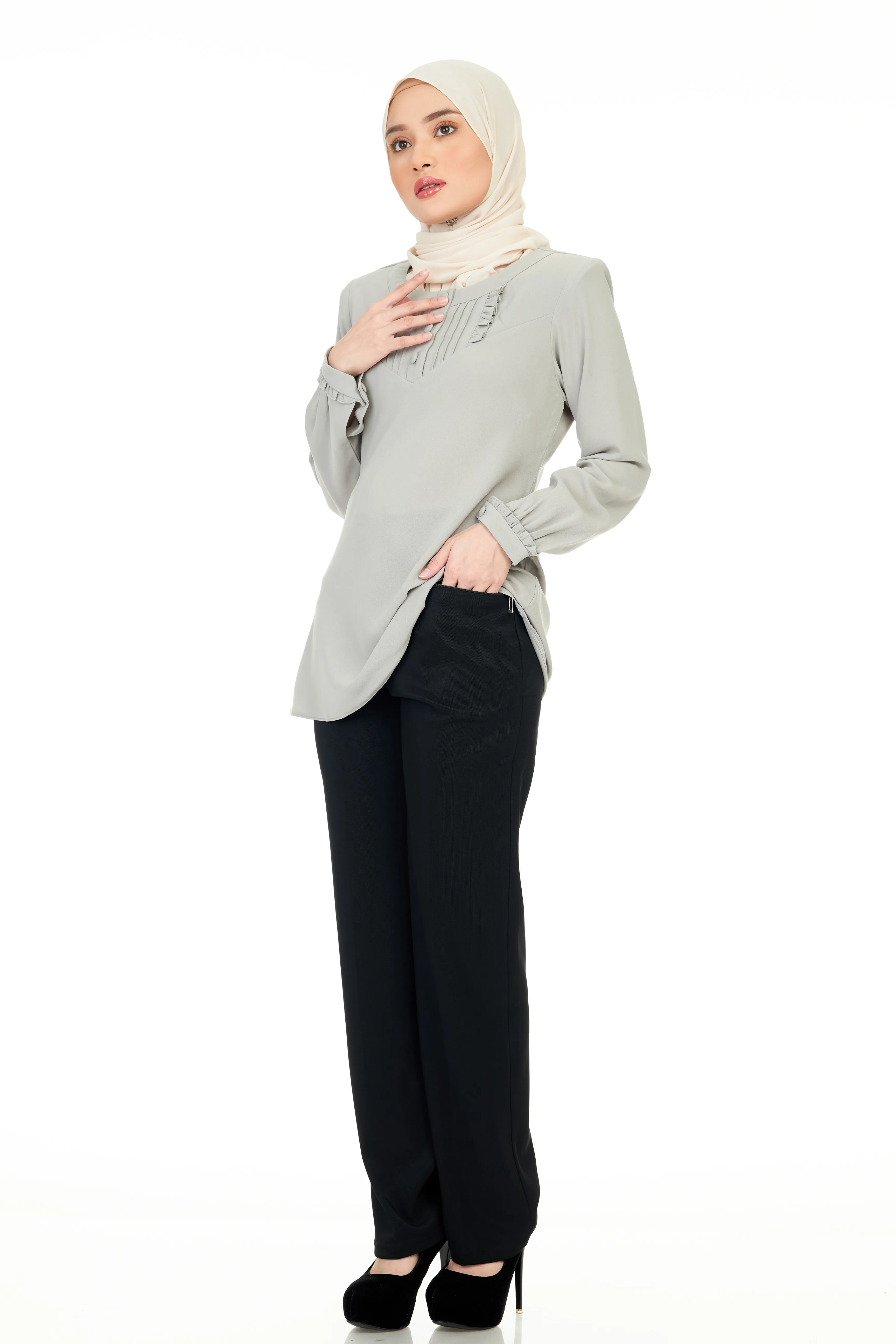 Plain Pants with Zipper Pocket - Green