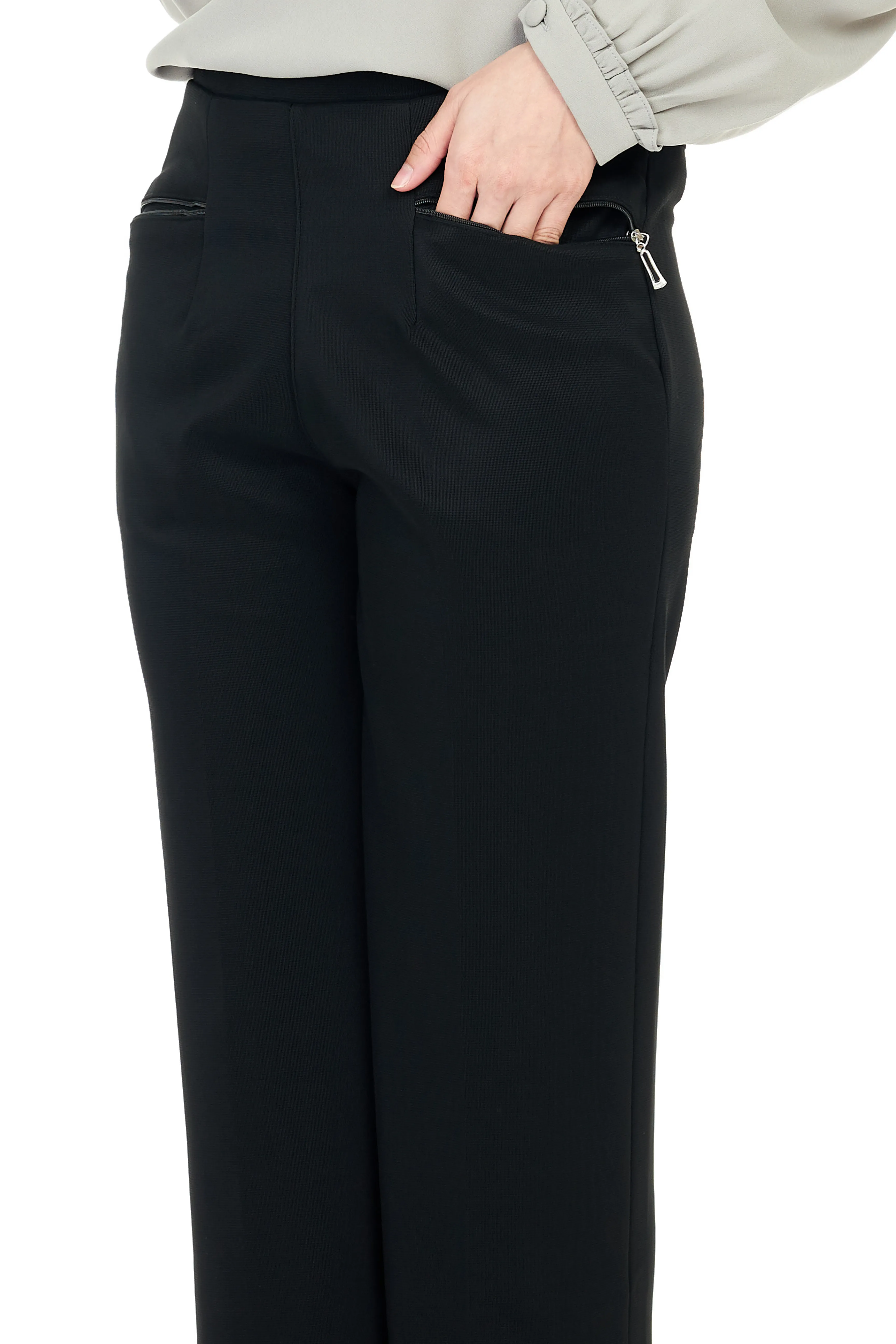 Plain Pants with Zipper Pocket - Green