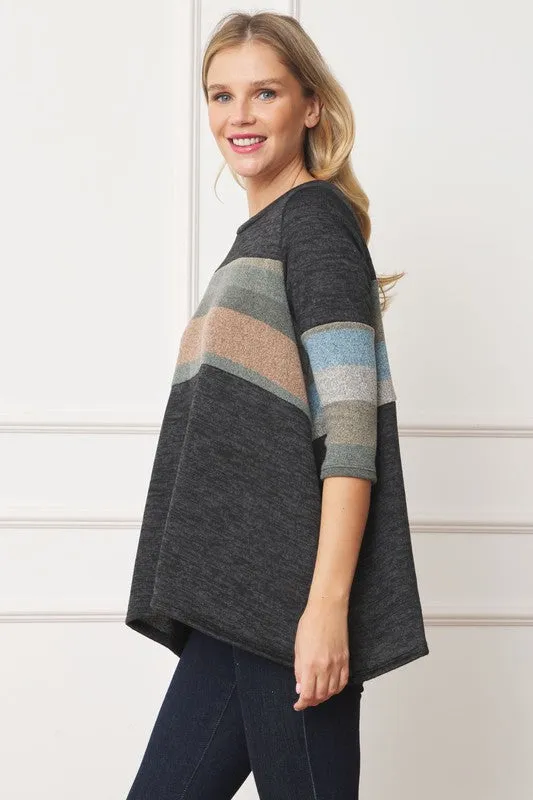 Plus Knit Stripe Panel A Line Tunic