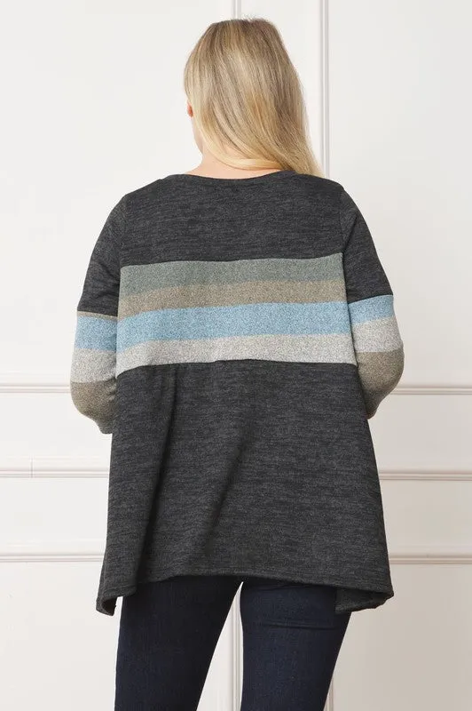 Plus Knit Stripe Panel A Line Tunic