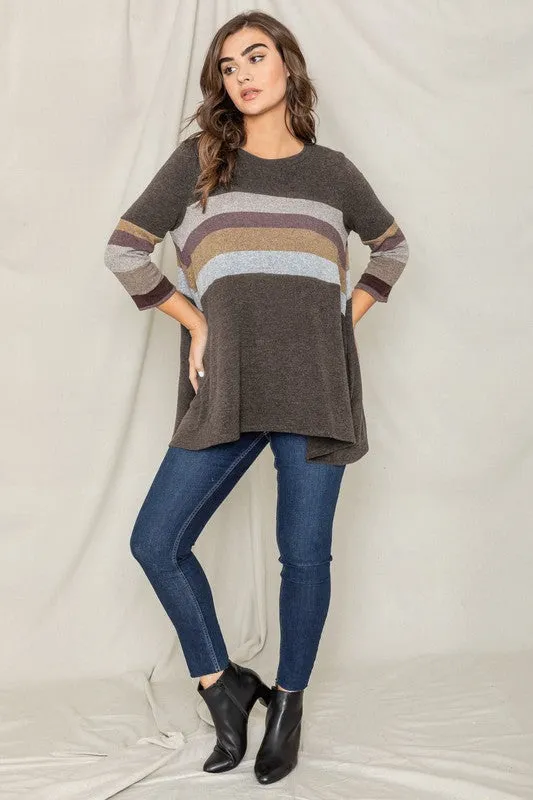 Plus Knit Stripe Panel A Line Tunic