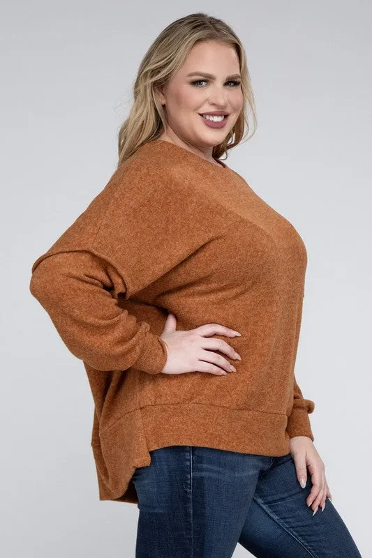 Plus Size Brushed Melange Drop Shoulder Sweater - online exclusive