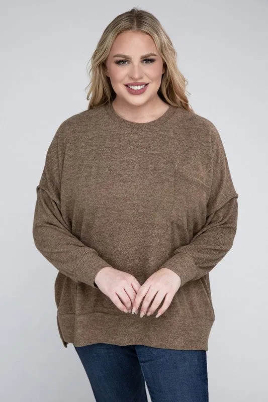 Plus Size Brushed Melange Drop Shoulder Sweater - online exclusive