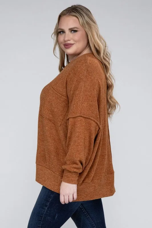 Plus Size Brushed Melange Drop Shoulder Sweater - online exclusive