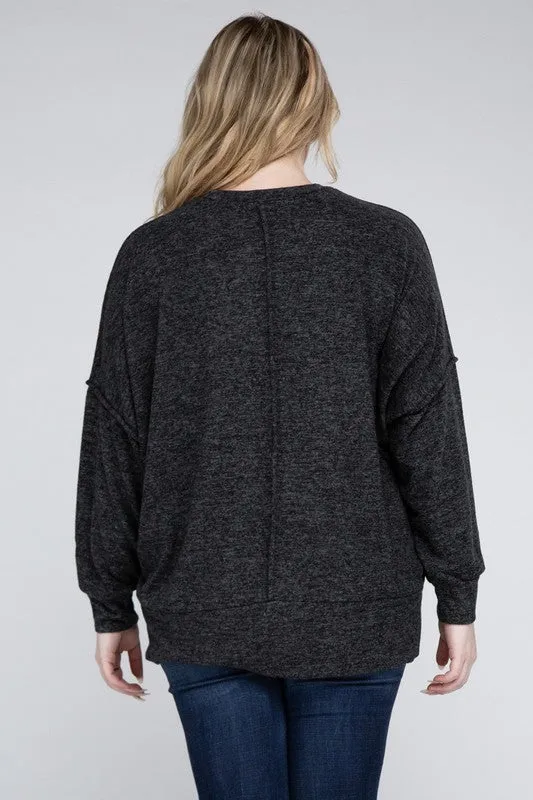 Plus Size Brushed Melange Drop Shoulder Sweater - online exclusive