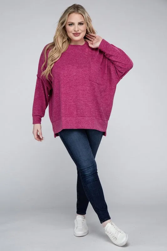 Plus Size Brushed Melange Drop Shoulder Sweater - online exclusive