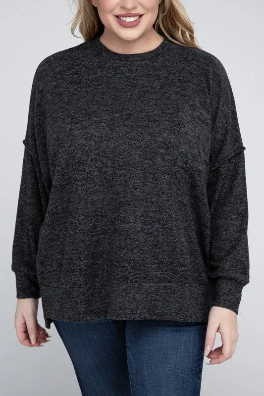 Plus Size Brushed Melange Drop Shoulder Sweater - online exclusive