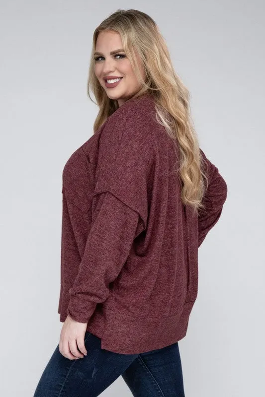 Plus Size Brushed Melange Drop Shoulder Sweater - online exclusive