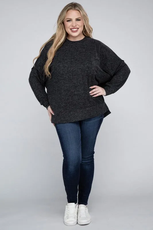 Plus Size Brushed Melange Drop Shoulder Sweater - online exclusive