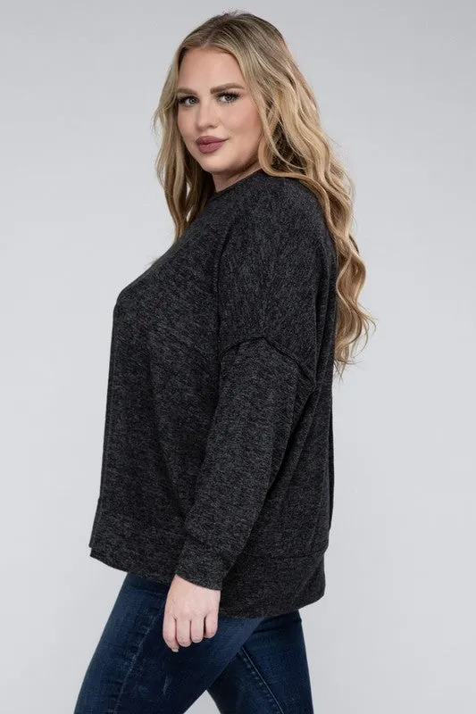 Plus Size Brushed Melange Drop Shoulder Sweater - online exclusive