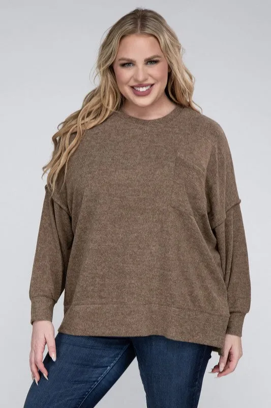 Plus Size Brushed Melange Drop Shoulder Sweater - online exclusive