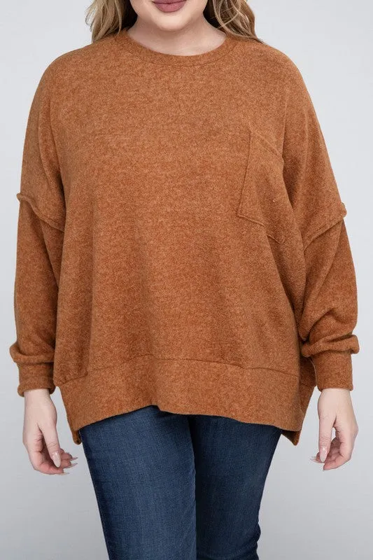 Plus Size Brushed Melange Drop Shoulder Sweater - online exclusive