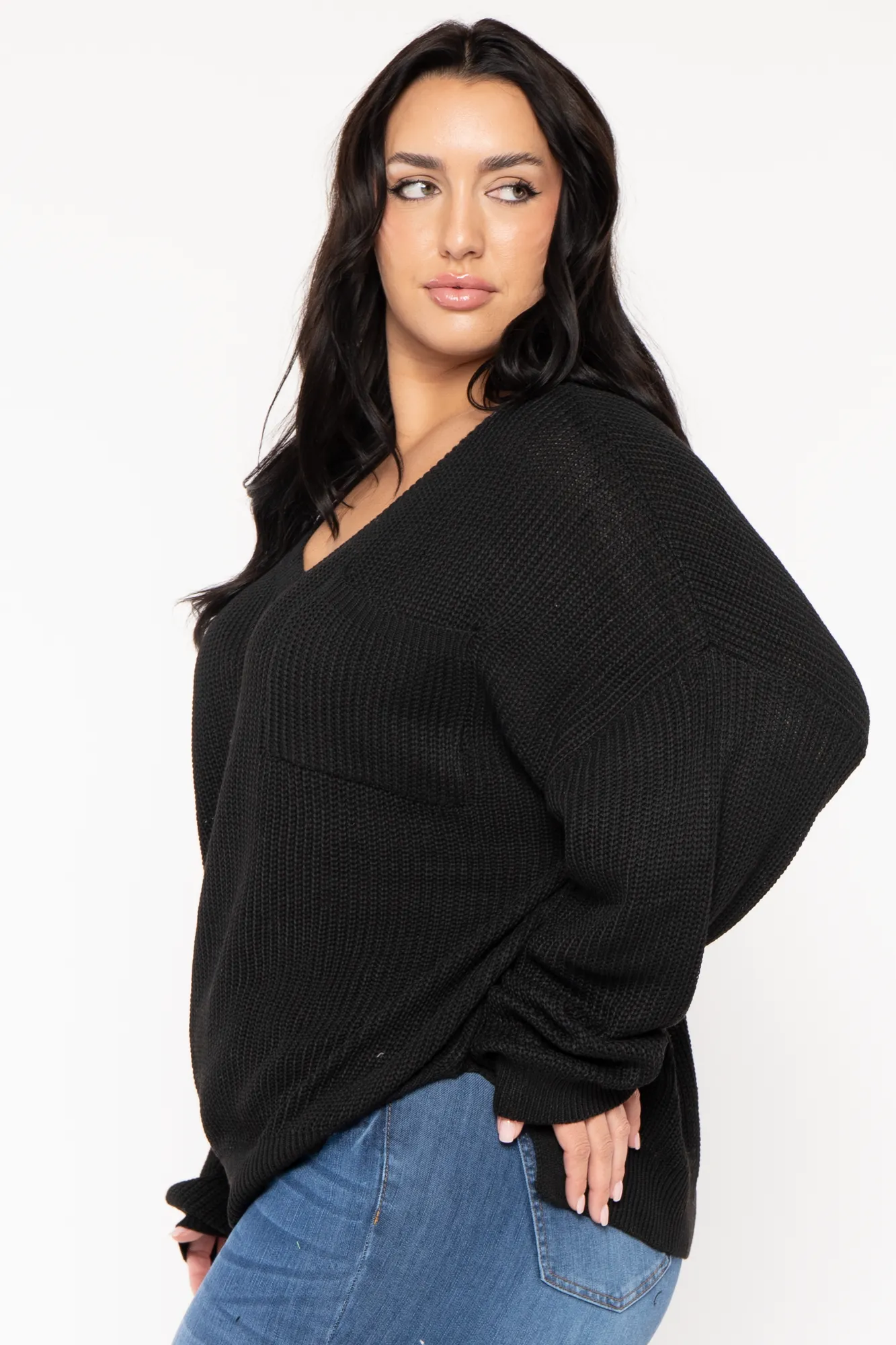 Plus Size Ria Knitted Sweater  - Black