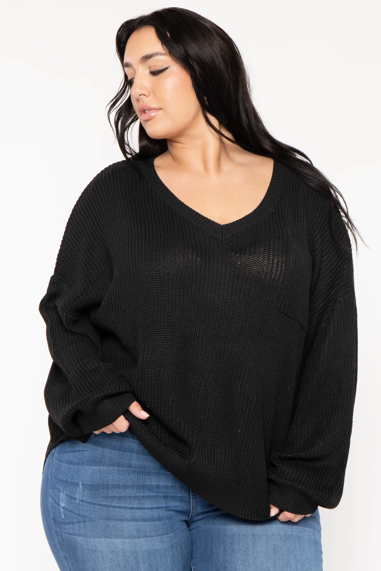 Plus Size Ria Knitted Sweater  - Black