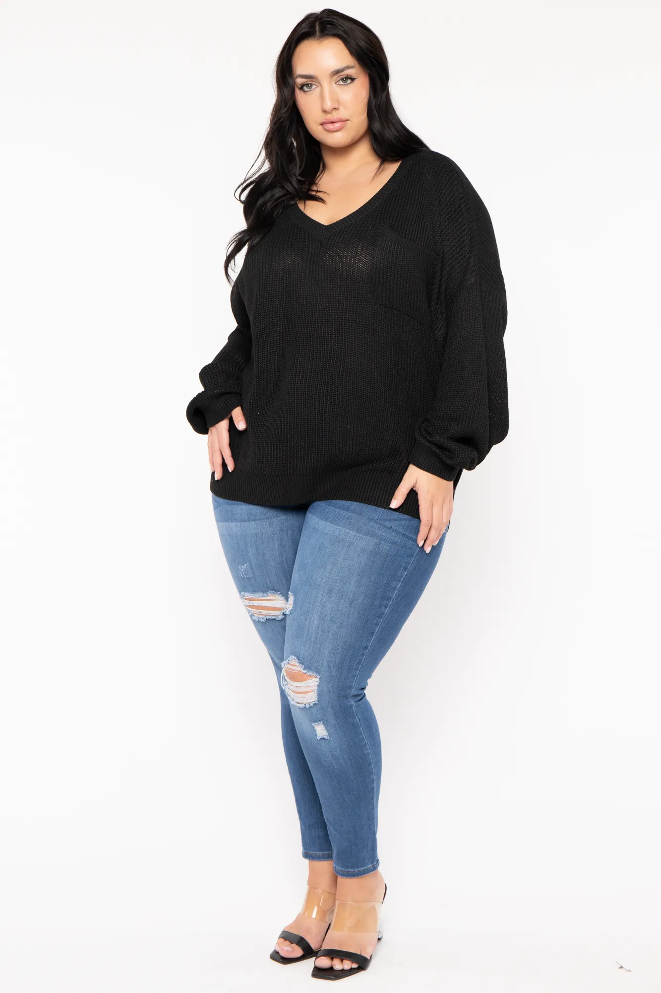 Plus Size Ria Knitted Sweater  - Black