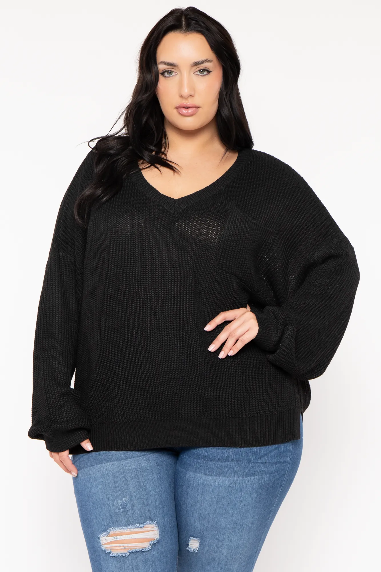 Plus Size Ria Knitted Sweater  - Black